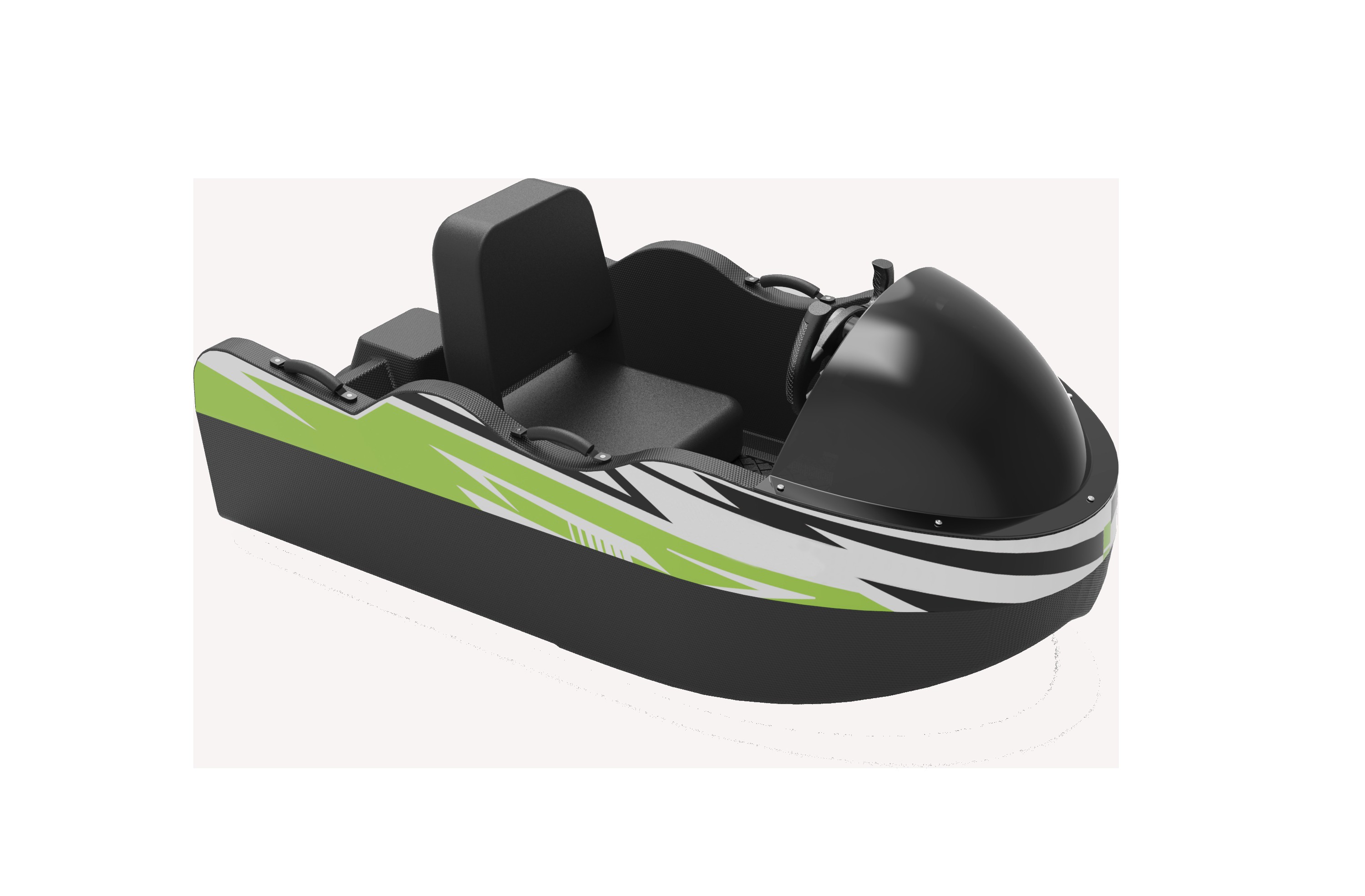 Electric kart boat running on blue water